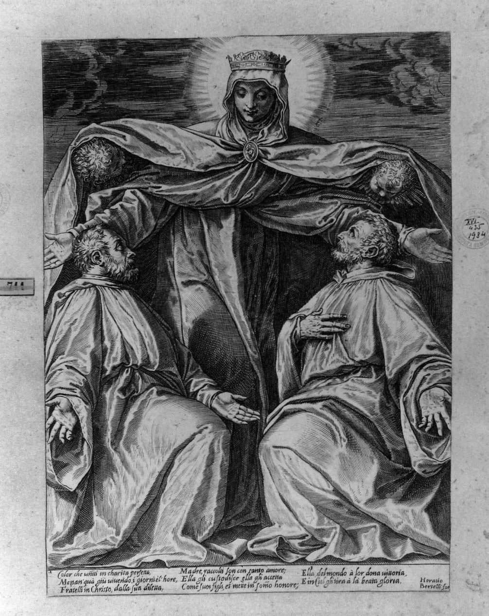 Madonna che accoglie sotto il suo manto due confratelli - Collezione Remondini. Bassano del Grappa. Vicenza